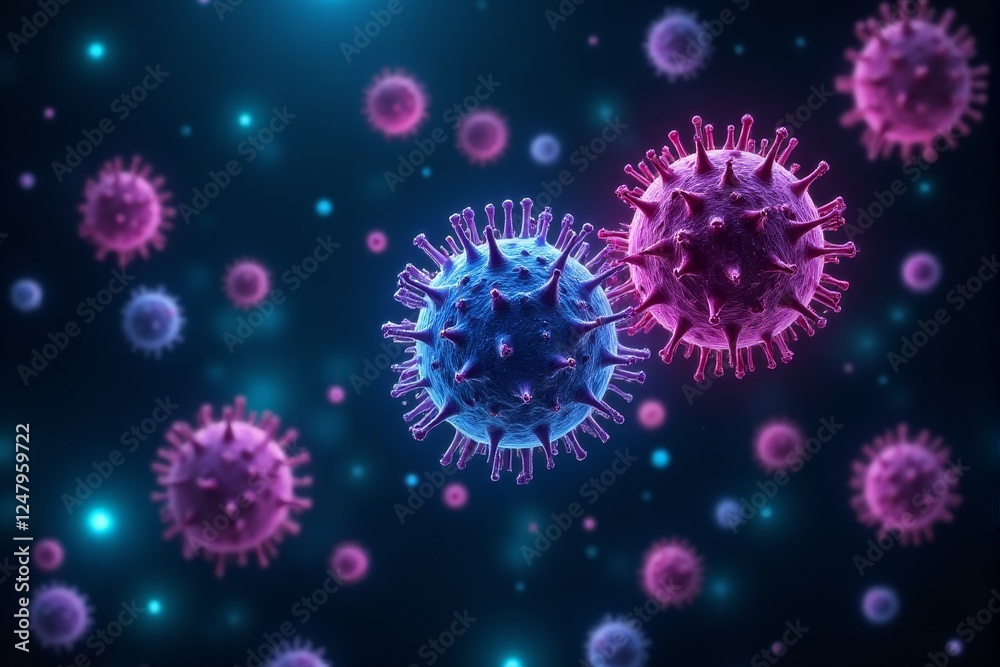 Scientific digital background with virus particles spreading Scientific digital background with virus particles spreading