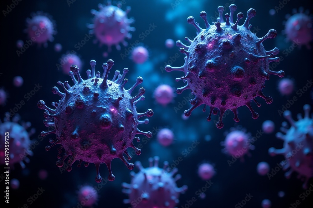 Microscopic representation of deadly viruses under a glowing light