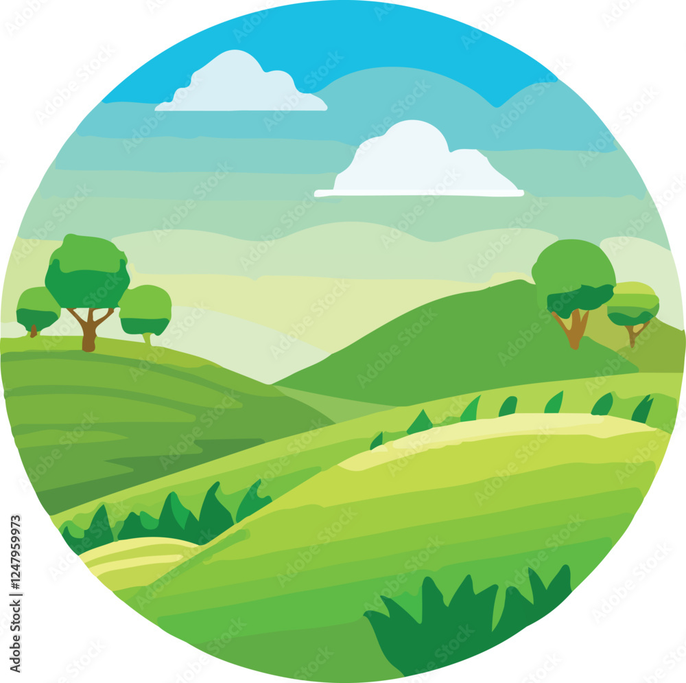 Obraz premium Green Hills and Scenic Landscapes | Nature Illustration Set