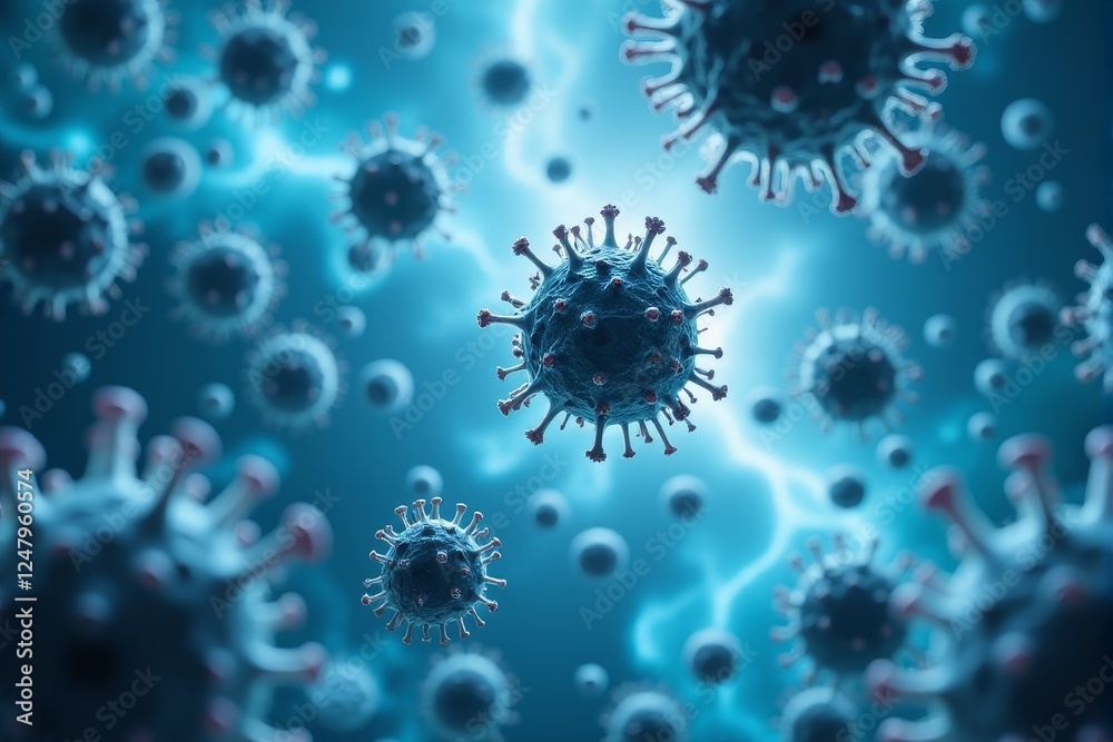 Obraz premium Microscopic bacteria in a high tech sterile medical background