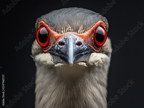 Close-up bird portrait, black background, wildlife