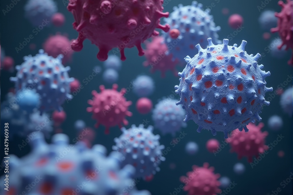 Fototapeta premium Artistic rendering of microscopic disease particles in a scientific setting