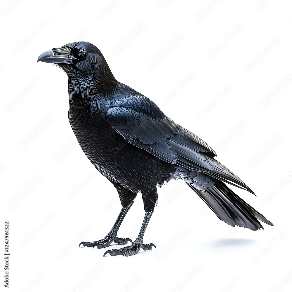 Fototapeta premium Majestic Raven: A Study in Black Feathers and Avian Elegance