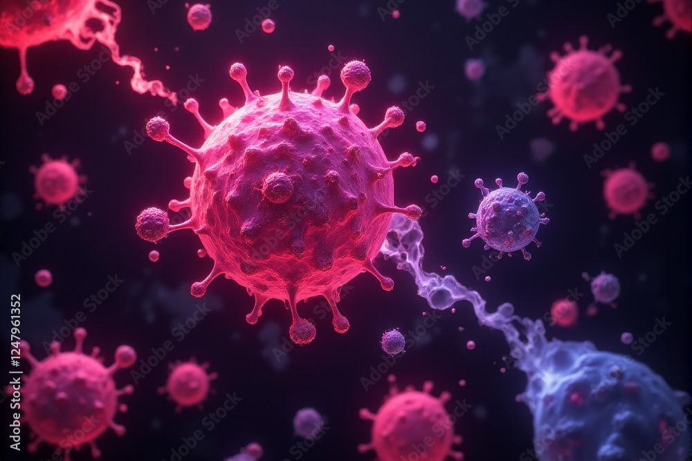 Conceptual disease prevention illustration with glowing bacteria textures Conceptual disease prevention illustration with glowing bacteria textures