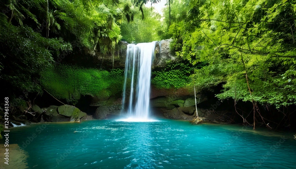 waterfall cascading into an emerald pool waterfall cascading into an emerald pool