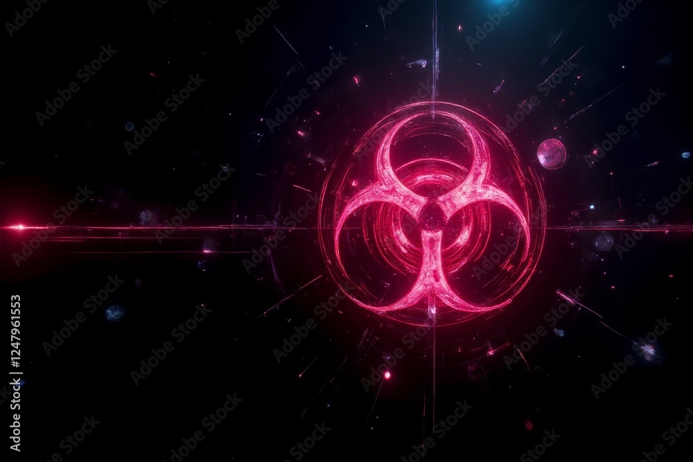 Fototapeta premium Conceptual futuristic medical biohazard symbol glowing in a digital space