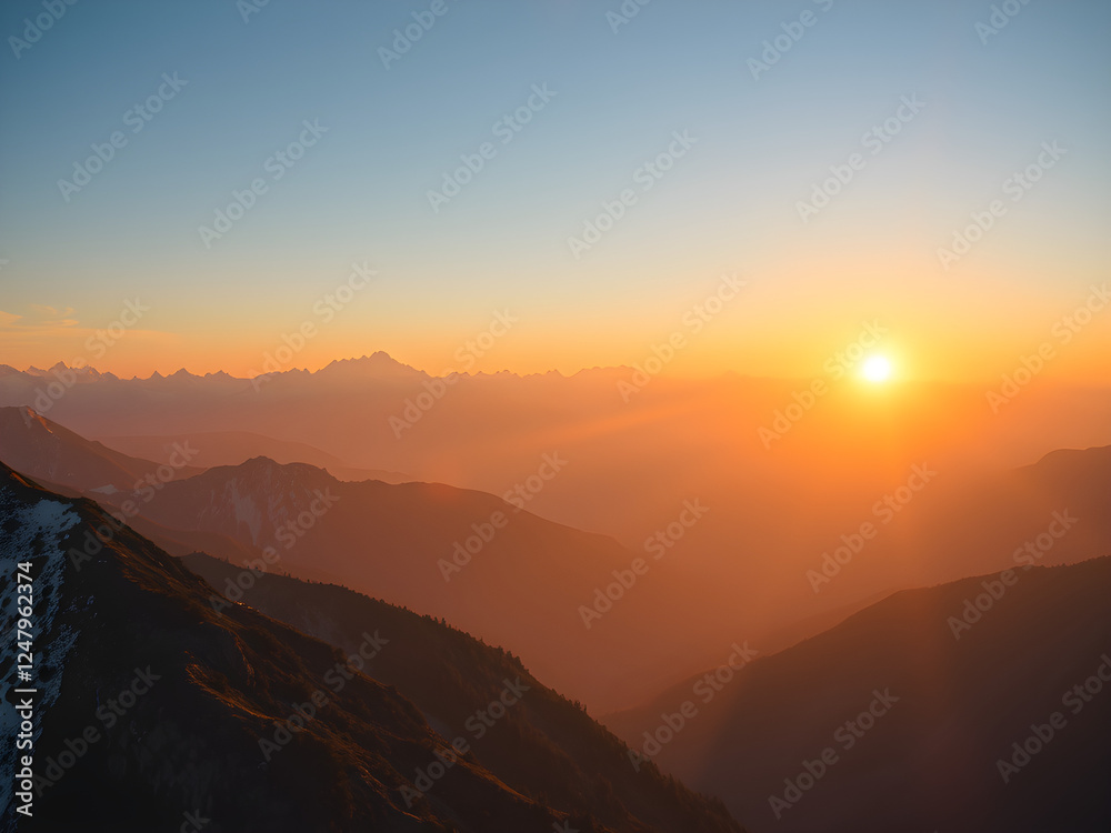 Obraz premium Majestic Mountain Sunrise: A Golden Spectacle