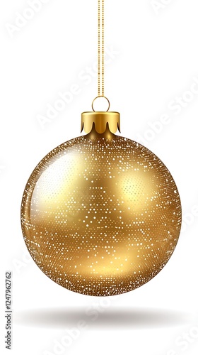 Gold Christmas Ornament Hanging Against White Background