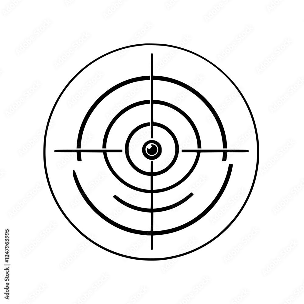 A simple, stylized target crosshair, centered within a circle, showcasing precision and focus. A close-up view of the target with the eye. A simple, stylized target crosshair, centered within a circle, showcasing precision and focus. A close-up view of the target with the eye.