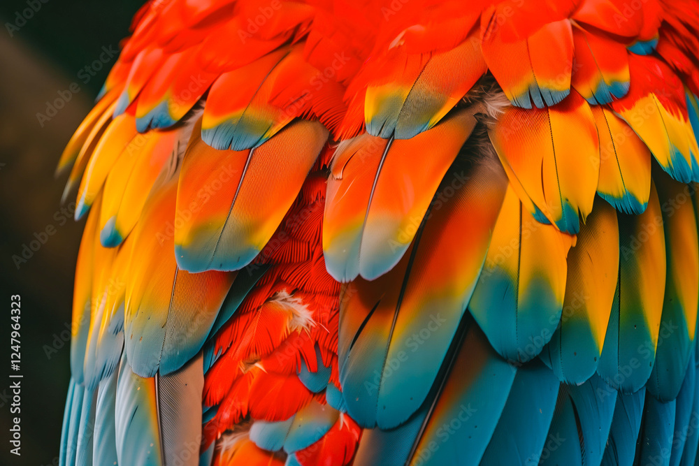 Obraz premium Close up of Scarlet macaw bird's feathers