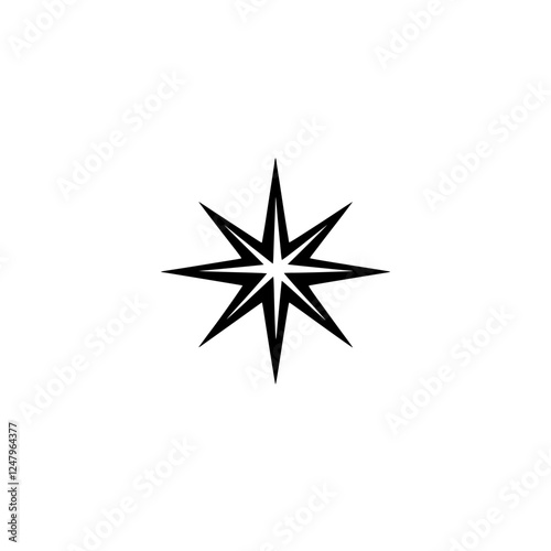 A crisp minimalist illustration of an eight-pointed star, set against a white background.