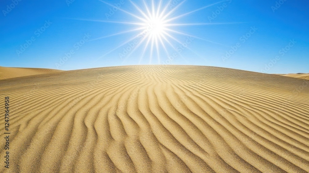 Naklejka premium Desert landscape under a bright sun, endless dunes of golden sand