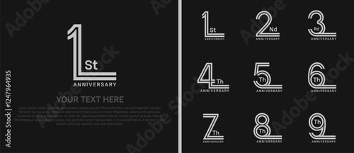 logo anniversary set. grey color double line on black background for special event