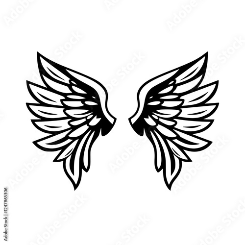 Simple symmetrical monochrome angel wings with a bold outline against a white background.