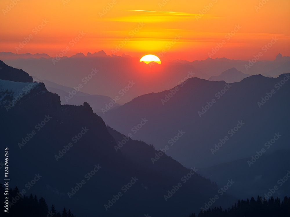 Fototapeta premium Majestic Mountain Sunrise: A Golden Spectacle