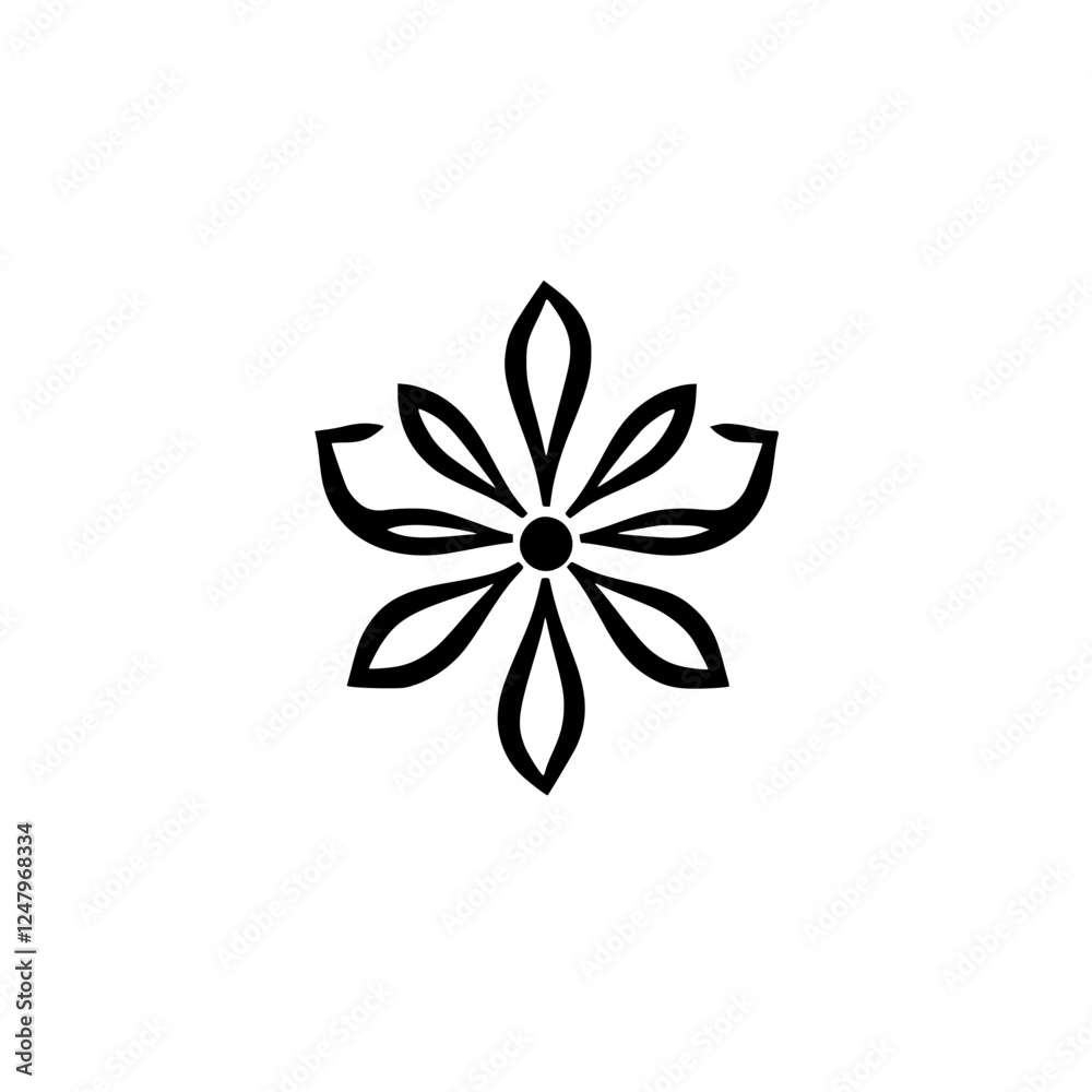 Simple black and white flower with a central dot, clean and elegant. Simple black and white flower with a central dot, clean and elegant.