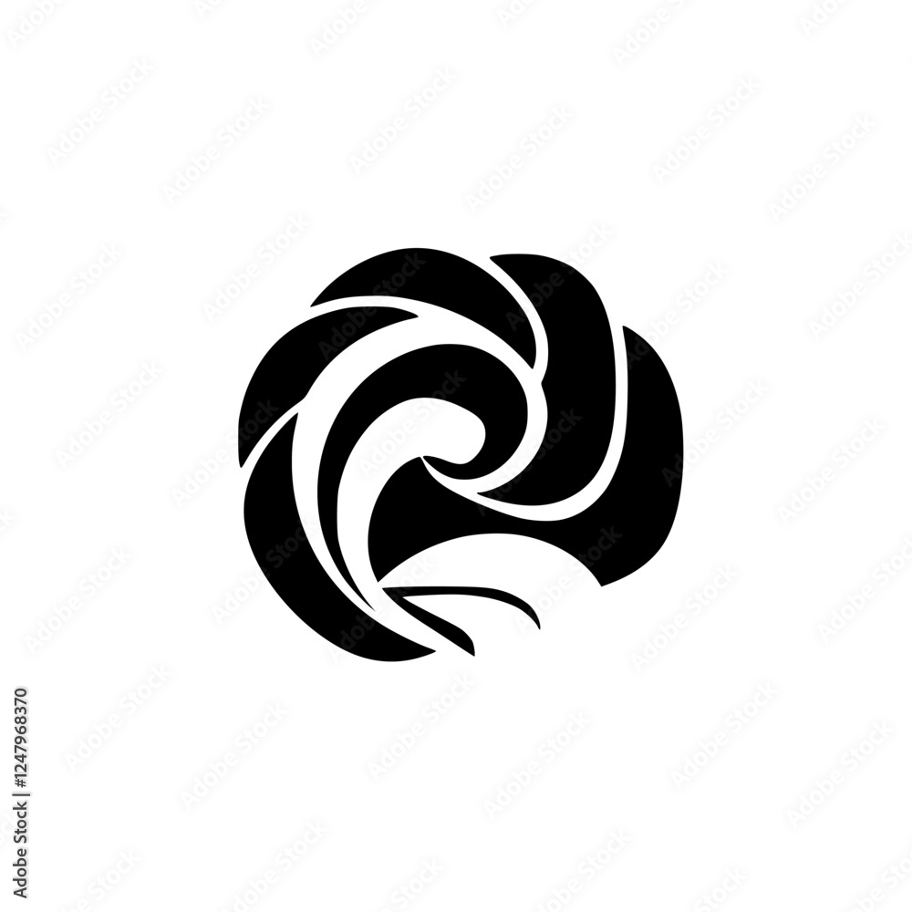 Stylized Black and White Rose Illustration in a Circular Form, Simple & Graphic. Stylized Black and White Rose Illustration in a Circular Form, Simple & Graphic.