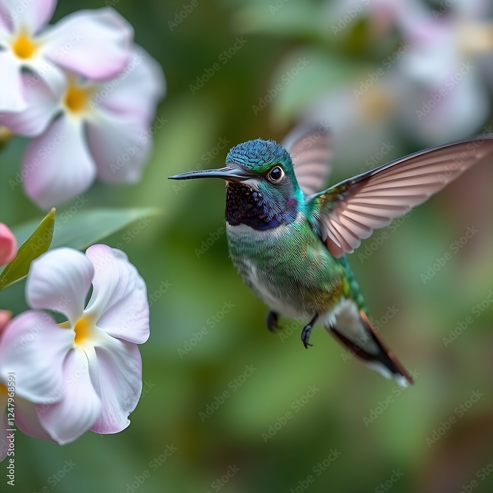 Naklejka premium A Hummingbird Sipping Nectar from Jasmine