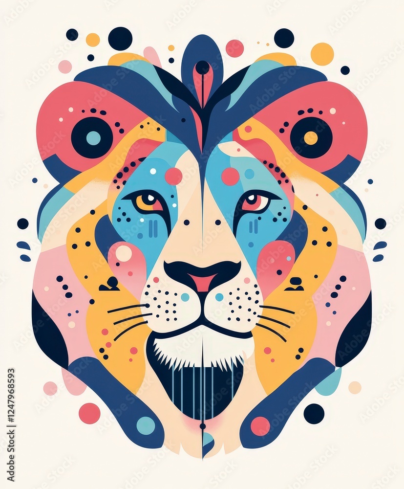 Fototapeta premium Colorful Abstract Lion Head Illustration with Geometric Patterns
