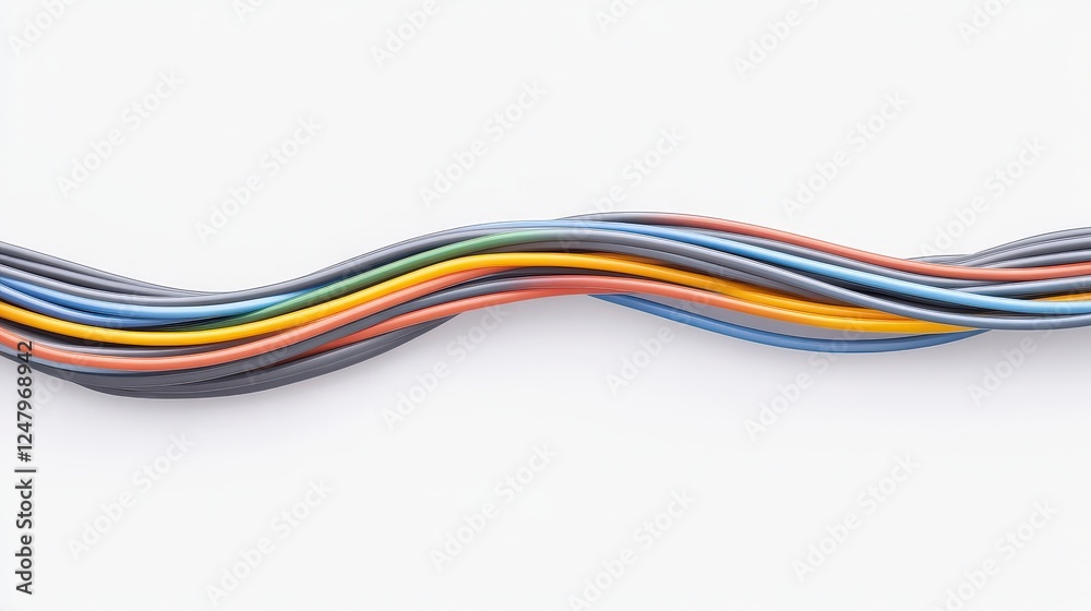 Colorful Electrical Wires Curved Over White Background Colorful Electrical Wires Curved Over White Background