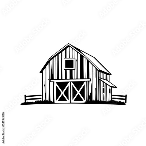 Monochrome Barn: A simplistic vector illustration featuring a classic barn with cross doors.