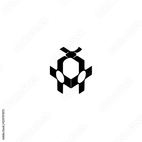 Abstract gift box illustration of a black and white cube-shaped present with a ribbon.