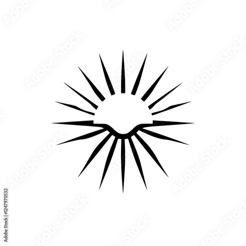 Abstract minimalist illustration of a sunburst, graphic representation of the sun, isolated against a white background.
