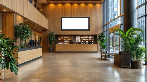 Modern Office Lobby Interior Design: Elegant Wood and Plants