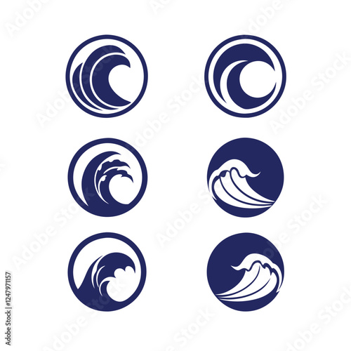 Abstract Ocean Wave Symbol Vector Set.