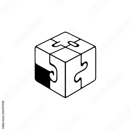 A cubical puzzle composed of four pieces, rendered in black lines on a white background.