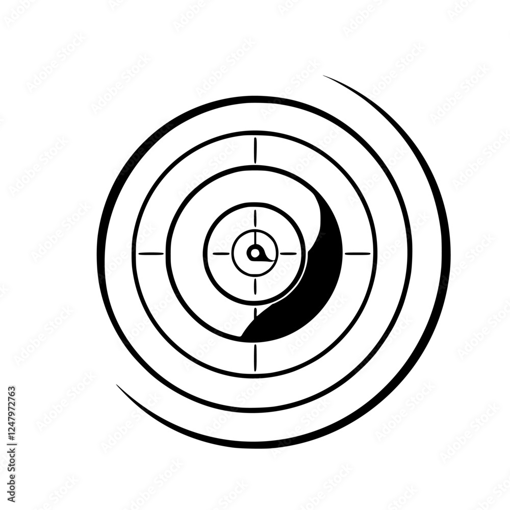 Black and White Target, centered concentric circles, with spiral around Black and White Target, centered concentric circles, with spiral around