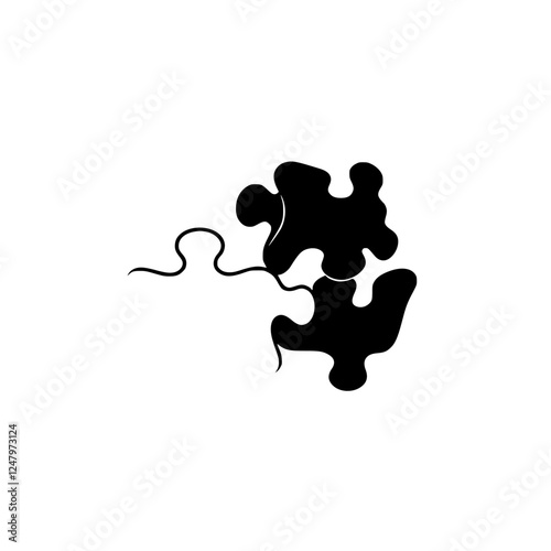 Black puzzle pieces connected with lines against a white background.