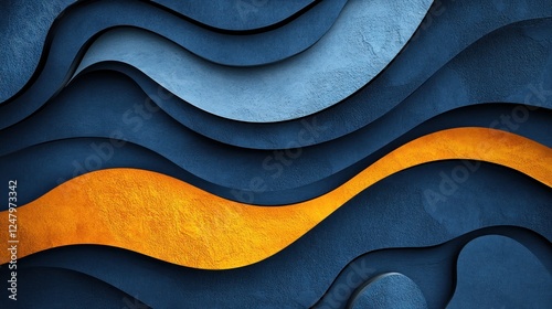 Abstract Wave Pattern in Shades of Blue and Gold, Modern Design