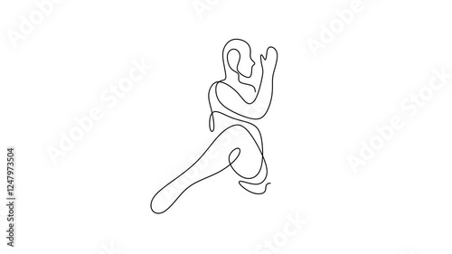 Continuous line drawing animation of human fitness yoga concept. Young man or woman doing Bharadvajasana yoga exercise pose. Healthy lifestyle theme. Concept of International Day of Yoga