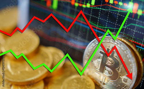 Bitcoin Price Trend with Gold Coins and Chart