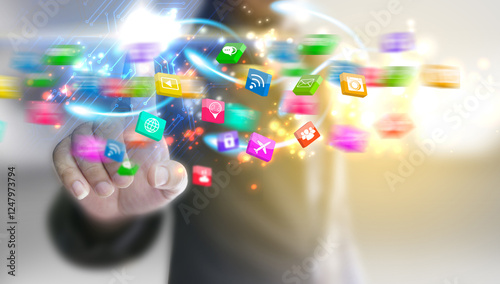 Futuristic Interaction with Colorful Digital Icons