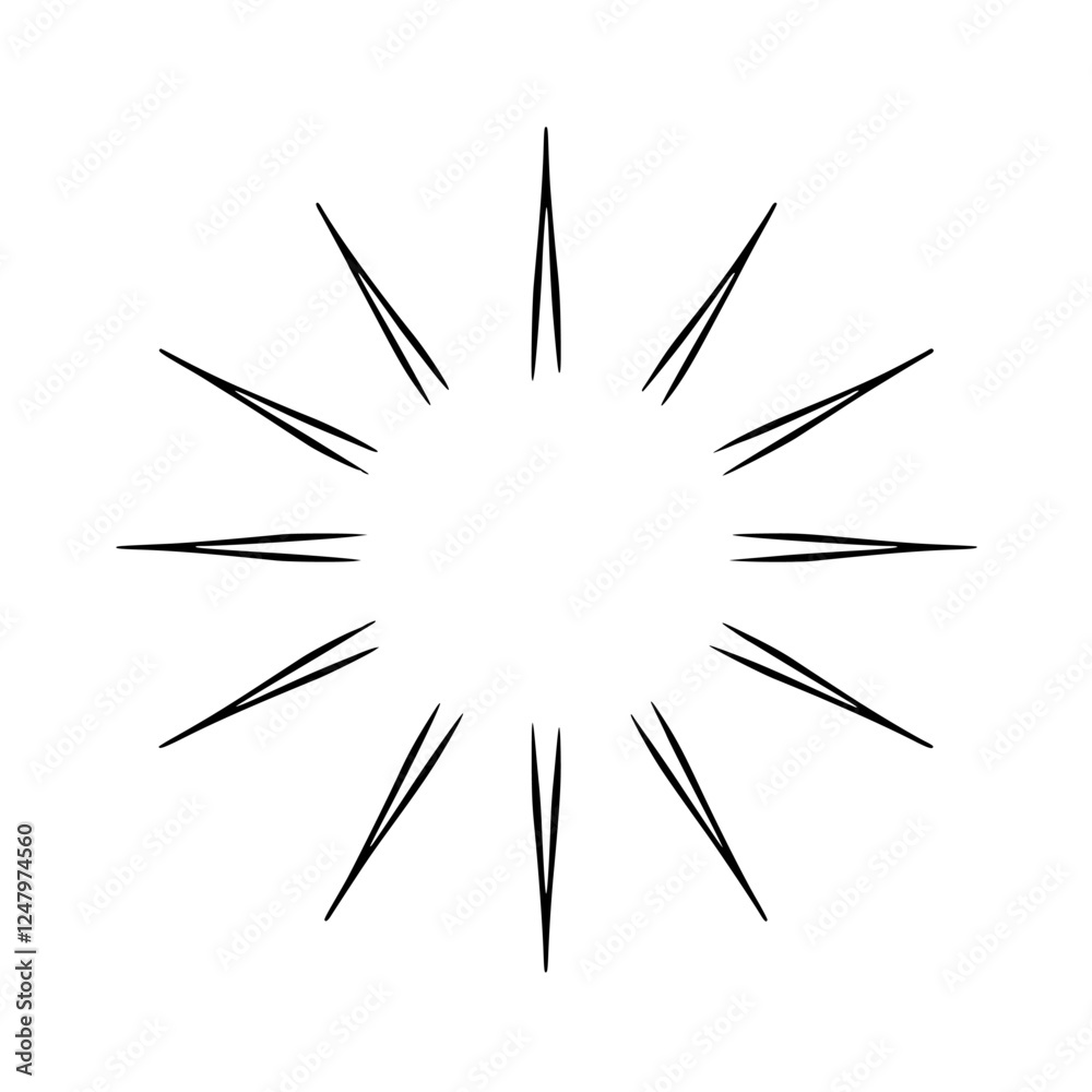 A circular burst with black line radial pattern on a white backdrop. A circular burst with black line radial pattern on a white backdrop.