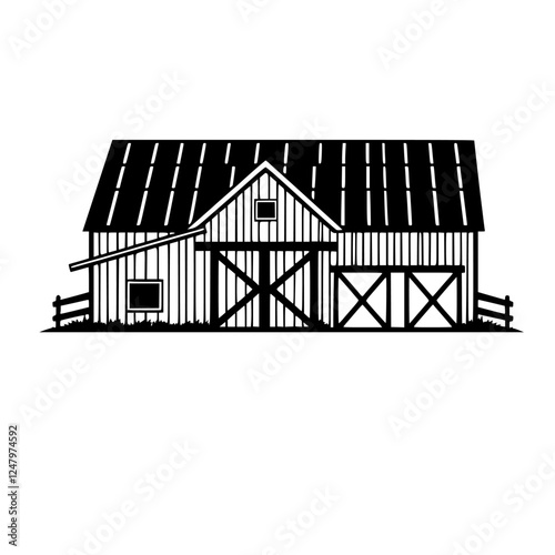 Silhouetted barn structure with a simple, minimalistic design, capturing the essence of rural life.