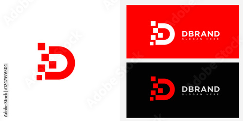 D Brand Logo Design Red Pixelated D Letter Branding