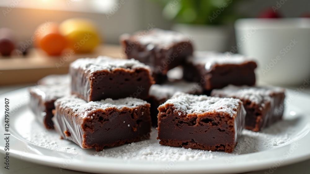 Individually wrapped frozen brownies, sealed in clear plastic. The rich texture and powdered sugar highlight their quality, ready to be enjoyed as a frozen dessert or snack. Individually wrapped frozen brownies, sealed in clear plastic. The rich texture and powdered sugar highlight their quality, ready to be enjoyed as a frozen dessert or snack.