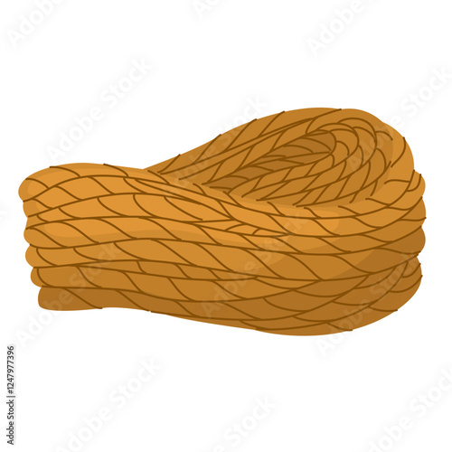 Coil of rope. Hardware store. Household and agricultural tools. Climbing equipment. Marine twine for ship rigging. Vector illustration isolated on transparent background.