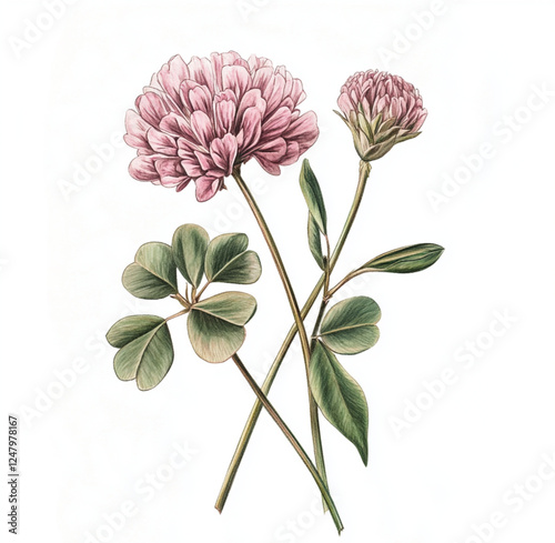 clover flower close up, pinky colors, soft palette watercolor on white background photo