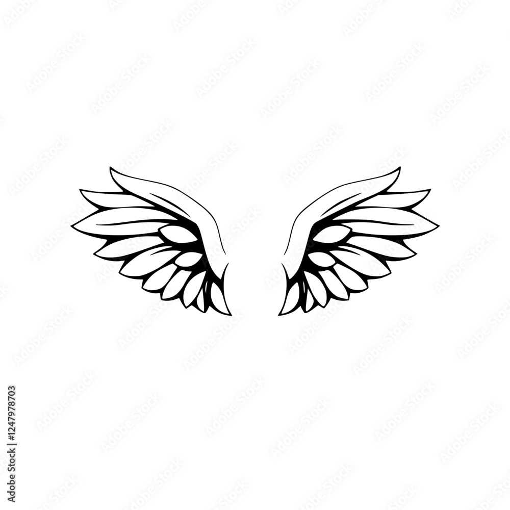 Obraz premium Stylized Black and White Angel Wings Silhouette