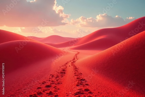 Smooth, crimson sand path, swept clean, meandering , scenic, outdoors, pathway