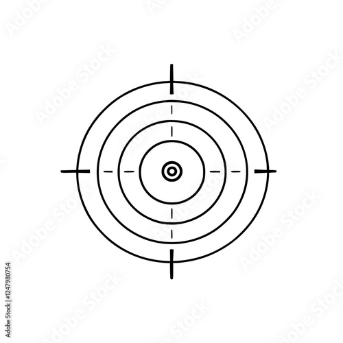 Concentric target rings with crosshair markers on a stark white background; graphic illustration of precision and focus.