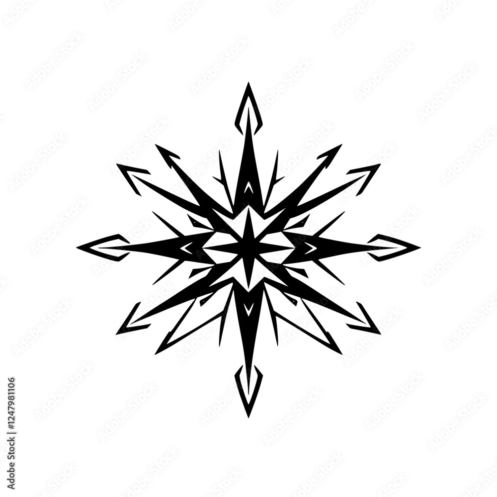 Black and White Snowflake Design with Starburst Composition Black and White Snowflake Design with Starburst Composition