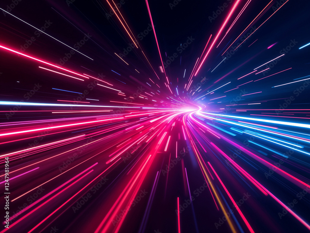 Obraz premium Abstract light streaks accelerate creating a tunnel effect with neon color scheme