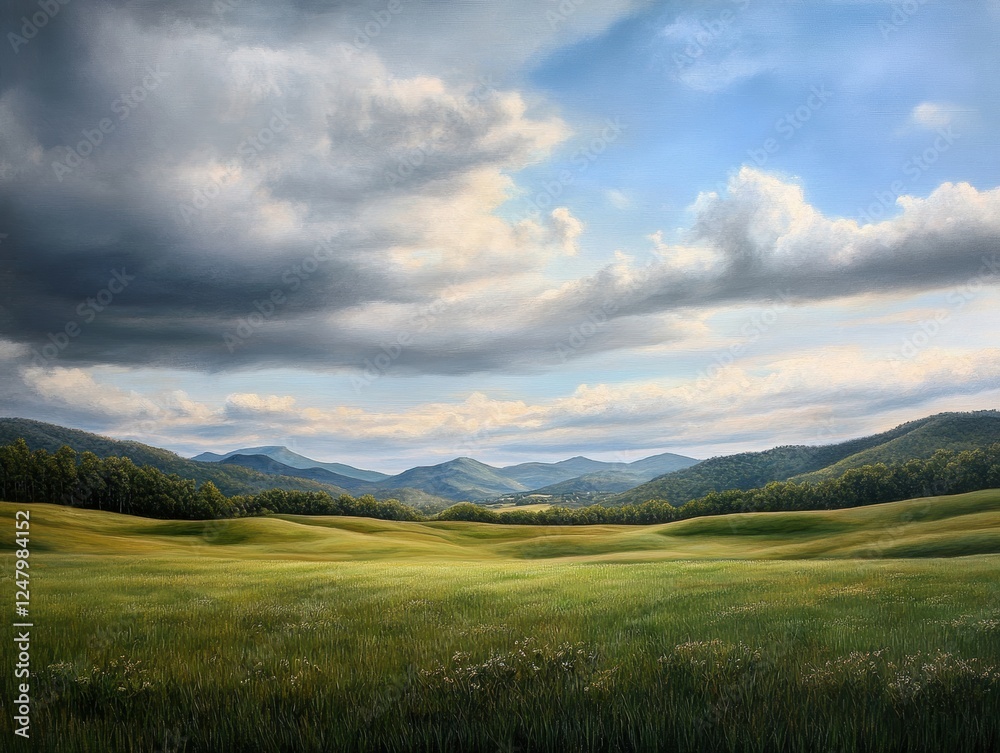 This serene landscape captures rolling hills and lush greenery beneath a dramatic sky, evoking a sense of peace and connection to nature’s beauty. This serene landscape captures rolling hills and lush greenery beneath a dramatic sky, evoking a sense of peace and connection to nature’s beauty.