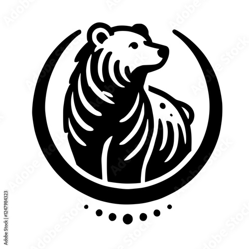 Minimalist black and white logo of a bear inside a circle, featuring a sleek, stylized design.