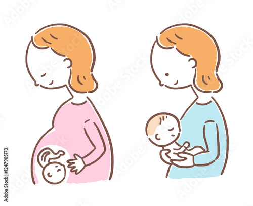 妊娠中の女性と赤ちゃんを抱っこする女性